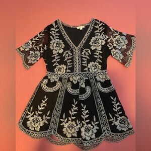 Umgee Black and Silver Embroidered Romper